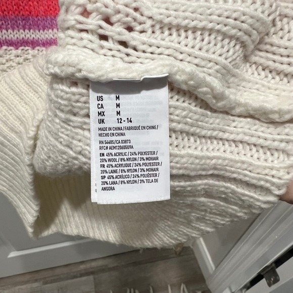 American Eagle Outfitters Fair Isle Sweater Cream Multi Color M M Cozy Knit - Picture 3 of 7